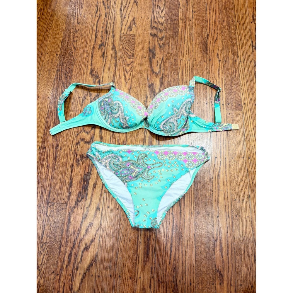 Maryan Mehlhorn Paisley Underwire Bikini Set Mint Green Floral US 8 Cup D